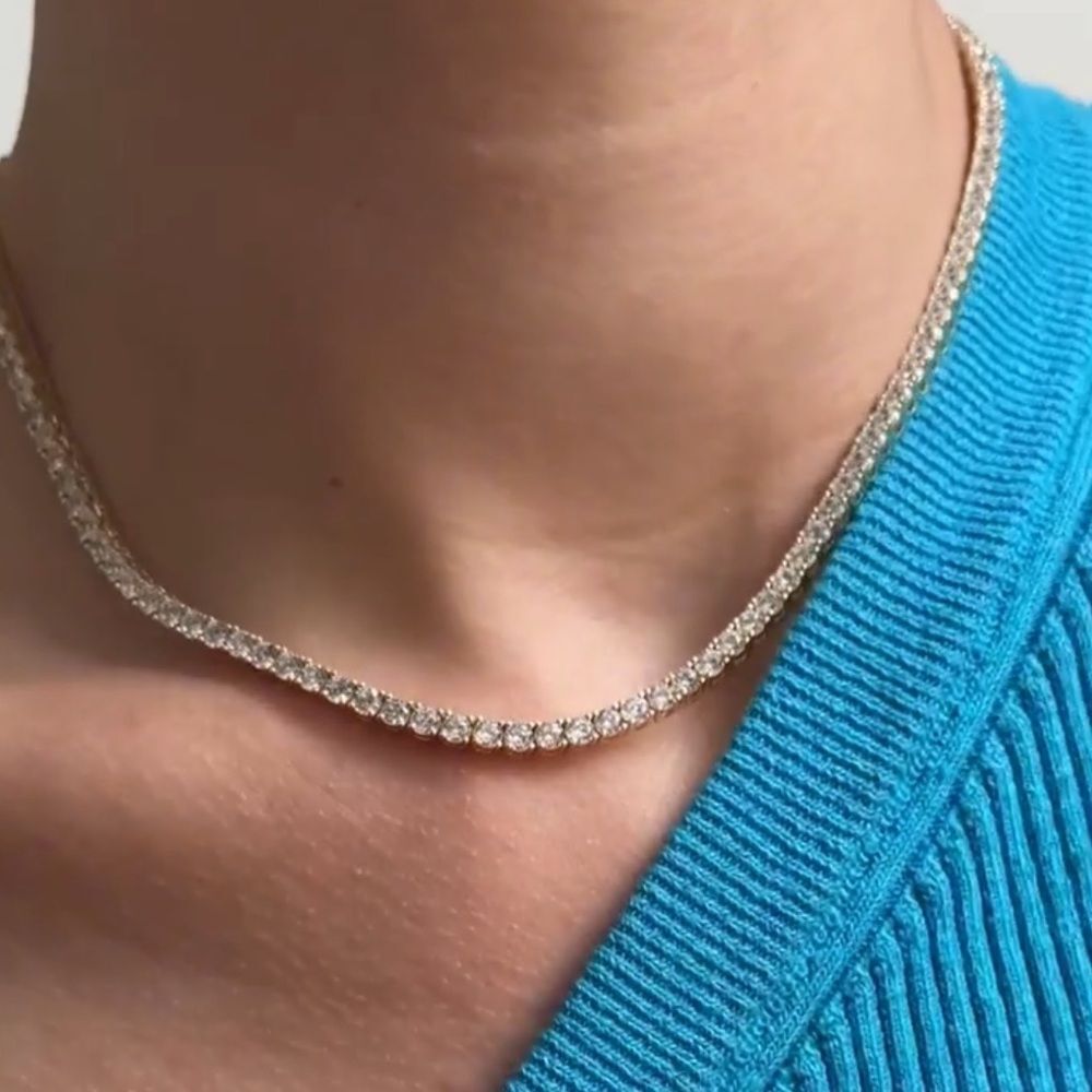 NEW 14K Gold Plated 3mm Cubic Zirconia Tennis Necklace